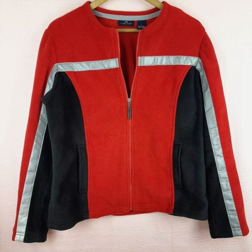 Limited America Women Red Zip-Up Fleece Motorcycle Reflective Sweater Size L